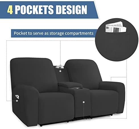 41FnplBOmXL. AC  - Easy-Going Stretch Recliner Loveseat Cover with Center Console Sofa Slipcover Soft Fitted Fleece 2 Seats Couch with Cup Holder and Storage Washable Furniture Protector Dark Gray