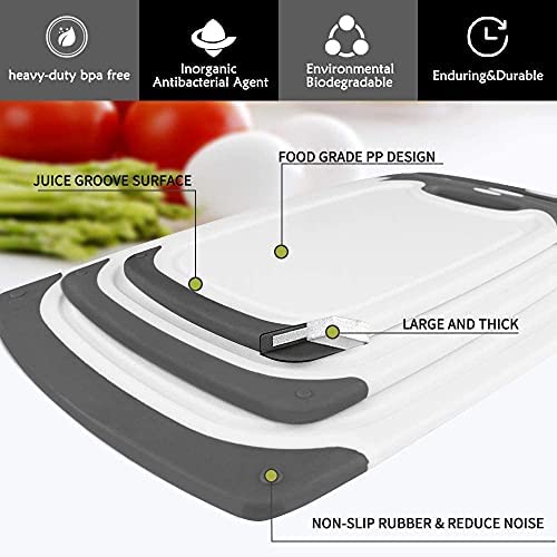 41IJpw2KxdS. AC  - Cutting Boards for Kitchen, Plastic Chopping Board Set of 4 with Non-Slip Feet and Deep Drip Juice Groove, Easy Grip Handle