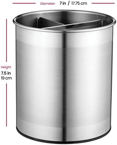 41JR7pCc6LL. AC  - Extra-Large Stainless Steel Kitchen Utensil Holder - 360° Rotating Utensil Caddy - Weighted Base for Stability - Utensil Crock With Removable Divider for Easy Cleaning - Countertop Utensil Organizer.