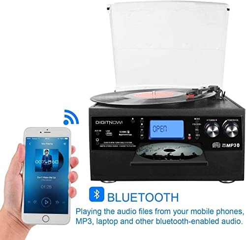41LWkW 8IFL. AC  - DIGITNOW Bluetooth Record Player Turntable with Stereo Speaker, LP Vinyl to MP3 Converter with CD, Cassette, Radio, Aux in and USB/SD Encoding, Remote Control, Audio Music Player Built in Amplifier