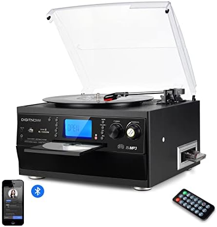 41TUluR gxL. AC  - DIGITNOW Bluetooth Record Player Turntable with Stereo Speaker, LP Vinyl to MP3 Converter with CD, Cassette, Radio, Aux in and USB/SD Encoding, Remote Control, Audio Music Player Built in Amplifier