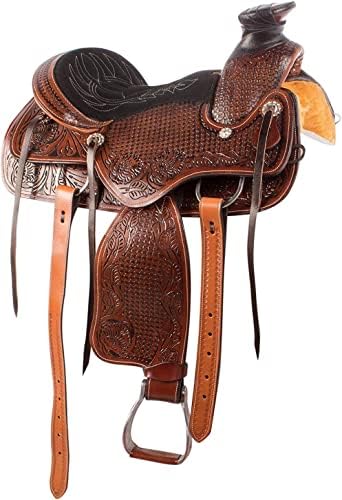 41fJmZwrg0L. AC  - Equitack Wade Tree A Fork Premium Western Leather Roping Ranch Work Horse Saddle Tack, Headstall, Breastplate & Reins Size 14'' to 18''