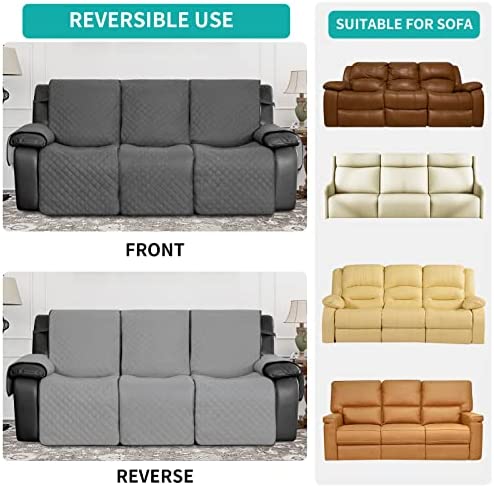 510h6KhAu1L. AC  - Easy-Going Waterproof Recliner Sofa Cover with Pocket, 1-Piece Reversible Couch Cover for 3 Seat Recliner, Washable Protector with Elastic Straps for Dogs (Recliner Sofa, Gray/Light Gray)