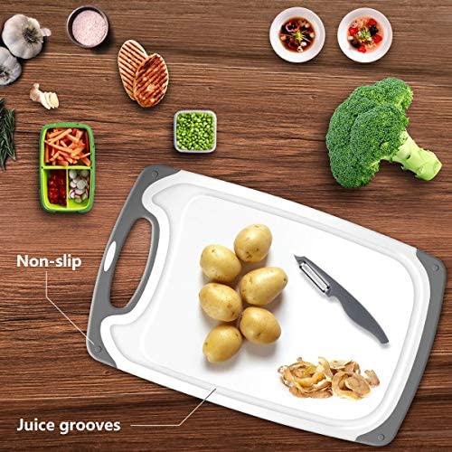 511lC9UZRmL. AC  - Cutting Boards for Kitchen, Plastic Chopping Board Set of 4 with Non-Slip Feet and Deep Drip Juice Groove, Easy Grip Handle