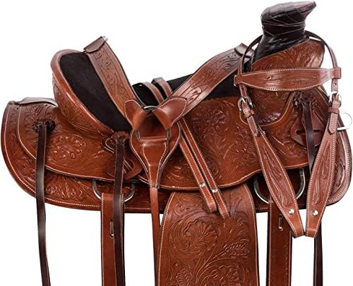 518gz2A2RDL. AC  - Equitack Wade Saddle Premium Western Leather Roping Ranch Work Horse Saddle Tack, Headstall, Breastplate & Reins Size 14'' to 18''