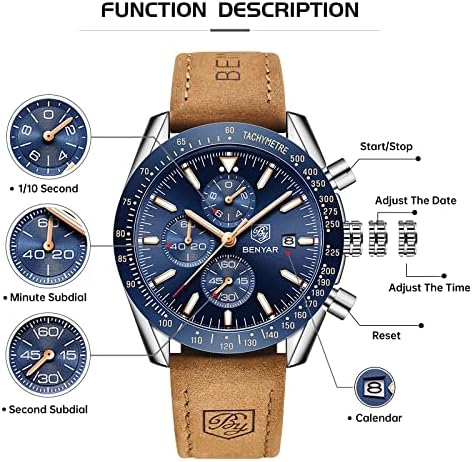 51AfzAHvQfL. AC  - BY BENYAR Mens Watches Chronograph Analog Quartz Movement Stylish Sports Designer Wrist Watch 30M Waterproof Elegant Gift Watch for Men