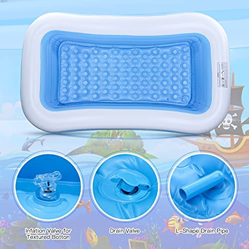 51JQg+ yYwS. AC  - Inflatable Swimming Pool Kiddie Pool: 95" x 55" x 22" Large Size Blow Up Swimming Pool for Family Adult Kid Toddler Giant Rectangle Lounge Big Deep Blowup Pool for Outside Backyard Outdoor Ground