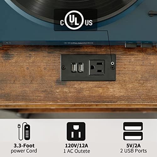 51Jd5Rv4gUL. AC  - Hadulcet 3-Tier Record Player Stand, Turntable Stand with USB Ports and Outlets, Vinyl Records Holder and Display Table with Dividers, Industrial Storage End Table, Rustic Brown