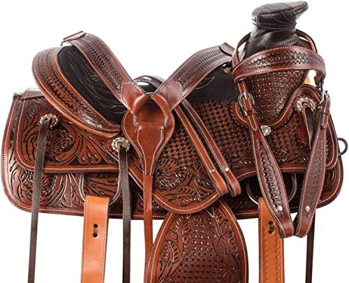51KJ1JU3OwL. AC  - Equitack Wade Tree A Fork Premium Western Leather Roping Ranch Work Horse Saddle Tack, Headstall, Breastplate & Reins Size 14'' to 18''