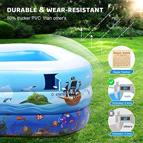 51NH5lwmv7L. AC  - Inflatable Swimming Pool Kiddie Pool: 95" x 55" x 22" Large Size Blow Up Swimming Pool for Family Adult Kid Toddler Giant Rectangle Lounge Big Deep Blowup Pool for Outside Backyard Outdoor Ground