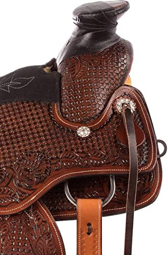 51eXRPteB8L. AC  - Equitack Wade Tree A Fork Premium Western Leather Roping Ranch Work Horse Saddle Tack, Headstall, Breastplate & Reins Size 14'' to 18''