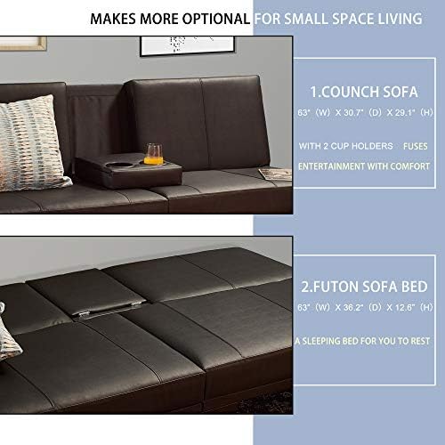 51vKcZddU6L. AC  - LOKATSE HOME Futon Sofa Bed Modern Faux Leather Couch Convertible Folding Recliner Living Room Furniture with 2 Cup Holders, Black