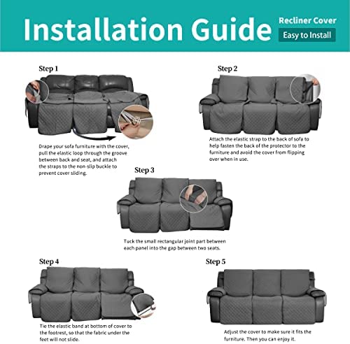 51z49T1SarL. AC  - Easy-Going Waterproof Recliner Sofa Cover with Pocket, 1-Piece Reversible Couch Cover for 3 Seat Recliner, Washable Protector with Elastic Straps for Dogs (Recliner Sofa, Gray/Light Gray)