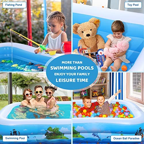 6135f4WNeVL. AC  - Inflatable Swimming Pool Kiddie Pool: 95" x 55" x 22" Large Size Blow Up Swimming Pool for Family Adult Kid Toddler Giant Rectangle Lounge Big Deep Blowup Pool for Outside Backyard Outdoor Ground
