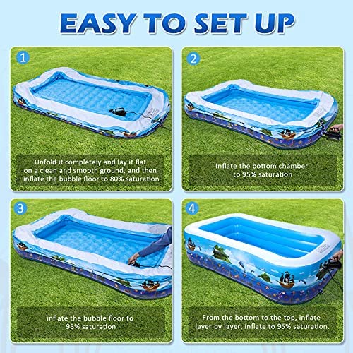 61oVNcVSt7S. AC  - Inflatable Swimming Pool Kiddie Pool: 95" x 55" x 22" Large Size Blow Up Swimming Pool for Family Adult Kid Toddler Giant Rectangle Lounge Big Deep Blowup Pool for Outside Backyard Outdoor Ground