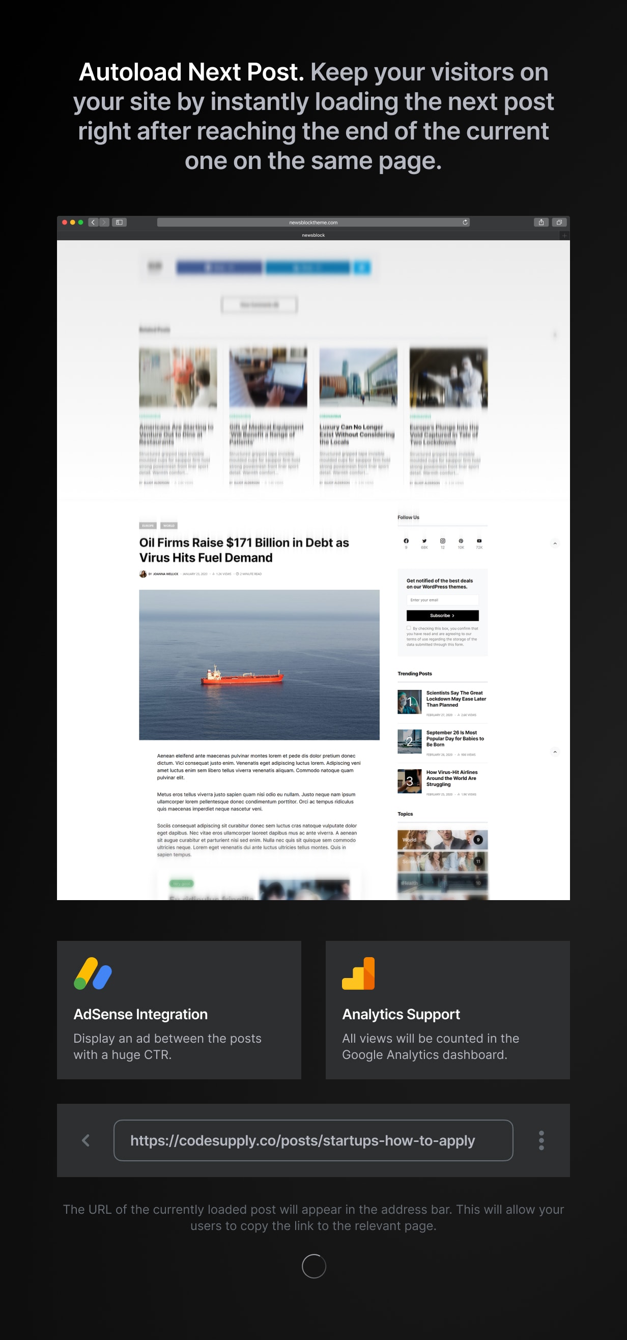 advanced features  autoload - Newsblock - News & Magazine WordPress Theme with Dark Mode