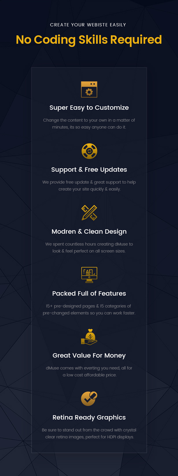 features section - dMuse All in One Muse Template