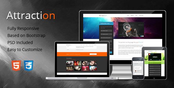 preview image.  large preview - Attraction - Responsive Landing Page