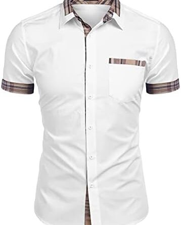 1680558708 318qXaag63L. AC  358x445 - COOFANDY Men's Short Sleeve Dress Shirt Casual Wrinkle Free Plaid Collar Button Down Shirts
