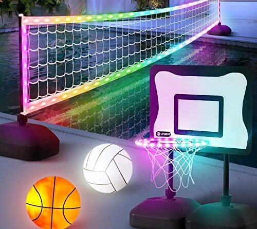 1681208519 51LOr87iC4L. AC  500x445 - LFSMVT 2-in-1 LED Pool Volleyball & Basketball Game Set, Light Up Pool Sport Combo Set with LED Pool Balls, APP & Remote Control, Music Sync for Inground Pool (2-in-1 Pool Sport Set)