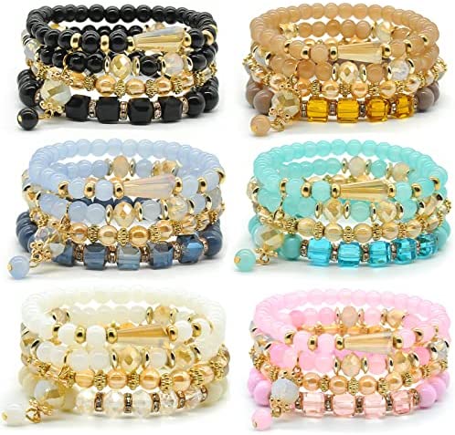 Bohemian Bracelet Sets for Women – 6 Sets Stackable Stretch Bracelets Multi-color Boho Jewelry for Women Hippie Bracelets Dainty Jewelry Best Friend Gift