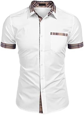 318qXaag63L. AC  - COOFANDY Men's Short Sleeve Dress Shirt Casual Wrinkle Free Plaid Collar Button Down Shirts