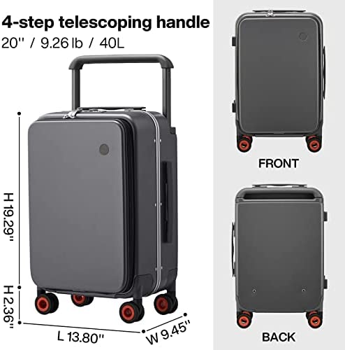 417aRyR0VqL. AC  - Mixi Carry On Luggage Wide Handle Luxury Design Rolling Travel Suitcase PC Hardside with Aluminum Frame Hollow Spinner Wheels, with Cover, 20 inch, Rock Grey