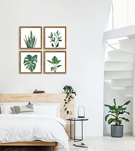 41EutZrASCS. AC  - ArtbyHannah 10x10 Inch 4 Panels Botanical Framed Walnut Picture Frame Collage Set for Wall Art Décor with Watercolor Green Leaf Tropical Plant Square Frame for Gallery Wall Kit or Home Decoration