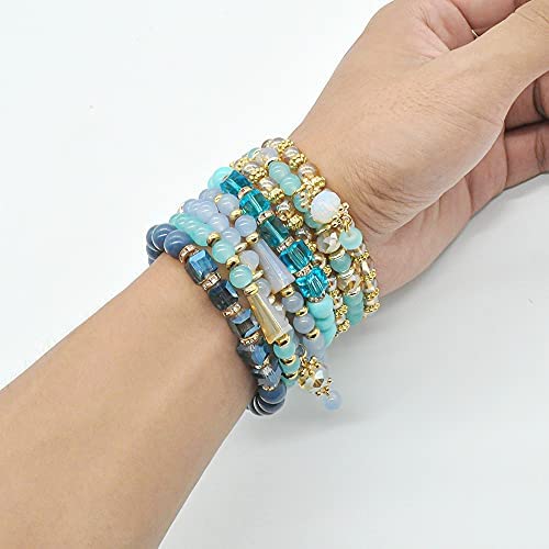 41nog4Y7AlL. AC  - Bohemian Bracelet Sets for Women - 6 Sets Stackable Stretch Bracelets Multi-color Boho Jewelry for Women Hippie Bracelets Dainty Jewelry Best Friend Gift