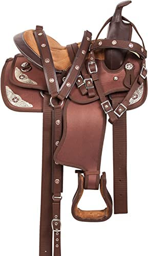 41rBD4oRAiL. AC  - Equitack Youth Child Synthetic Western Horse Saddle Barrel Racing Tack + Headstall & Breast Collar