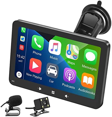 51BygzUkdvL. AC  - Portable Car Stereo with Wireless Apple Carplay and Android Auto, 7 Inch IPS Touchscreen Car Stereo with Backup Camera, Wireless Air Play, Bluetooth Handsfree, Mirror Link/Mic/TF/USB/AUX/Fast Charging