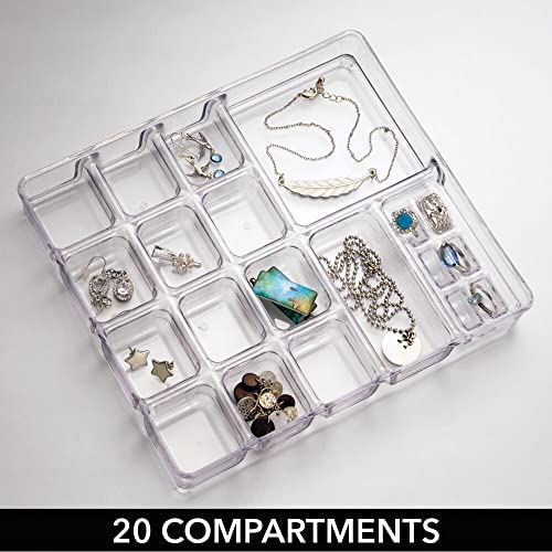 51GgVdwZS6L. AC  - mDesign Stackable Plastic Storage Jewelry Box - 2 Organizer Trays with Lid for Drawer, Dresser, Vanity - Holds Necklaces, Bracelets, Bangles, Rings, Earrings - 3 Pieces - Clear