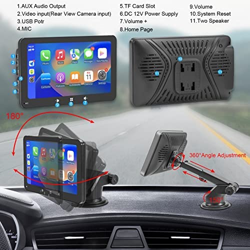51Pc0RbZ1lL. AC  - Portable Car Stereo with Wireless Apple Carplay and Android Auto, 7 Inch IPS Touchscreen Car Stereo with Backup Camera, Wireless Air Play, Bluetooth Handsfree, Mirror Link/Mic/TF/USB/AUX/Fast Charging