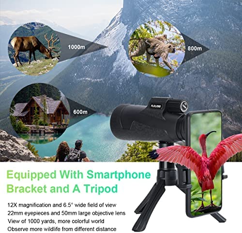 51X1xg409TL. AC  - Monocular Telescope 12X50 Waterproof Telescope, High Definition BAK4 Prism, Adults Compact Monocular with Phone Holder and Metal Tripod for High Definition Bird Watching Hunting Hiking Camping
