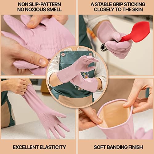 51Zzj+Q14eL. AC  - MAMISON 3 Pairs Colorful Reusable Waterproof Household Dishwashing Cleaning Rubber Gloves, Non-Slip Kitchen Glove(Medium)