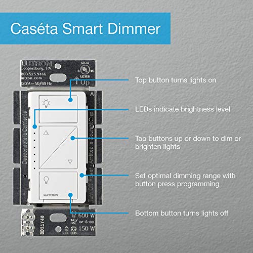 51eBvxpEI9L - Lutron Caséta Deluxe Smart Dimmer Switch (2 Count) Kit with Caséta Smart Hub | Works with Alexa, Apple HomeKit, Ring, Google Assistant | P-BDG-PKG2W-A | White