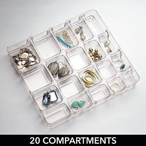 51nJ Vvg2pL. AC  - mDesign Stackable Plastic Storage Jewelry Box - 2 Organizer Trays with Lid for Drawer, Dresser, Vanity - Holds Necklaces, Bracelets, Bangles, Rings, Earrings - 3 Pieces - Clear