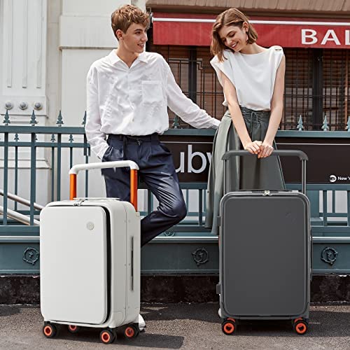 51q+zBilSvL. AC  - Mixi Carry On Luggage Wide Handle Luxury Design Rolling Travel Suitcase PC Hardside with Aluminum Frame Hollow Spinner Wheels, with Cover, 20 inch, Rock Grey