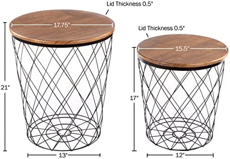51s+8Yeu0NL. AC  - Lavish Home End Storage – Nesting Wire Basket Base and Wood Tops – Industrial Farmhouse Style Side Table Set of 2, Brown, 17.75D x 17.75W x 21H in