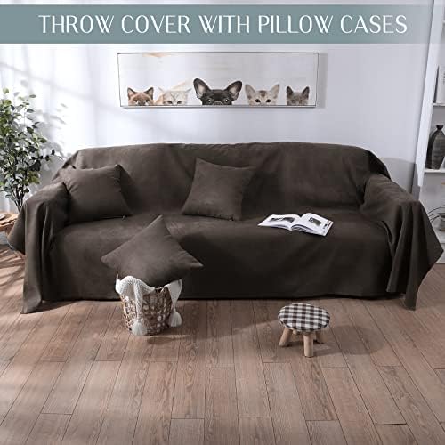 51svilEKcEL. AC  - BESTSWEETIE Couch Cover for 3 Cushion Couch Sofa with Three Pillow Case Suede Couch Cover for Dogs Sofa Covers for 3 Cushion Couch Recliner Sofa Cover(Large,Chocolate)