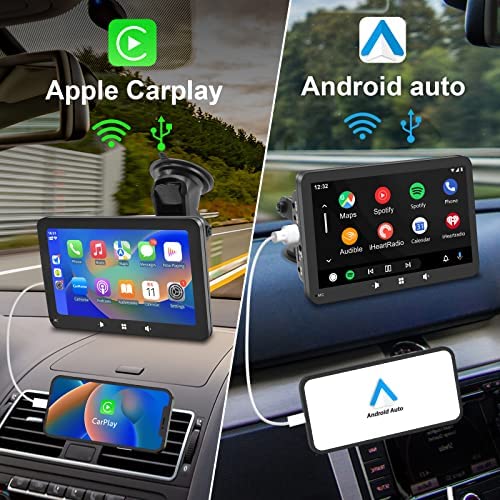 51u5hp k96L. AC  - Portable Car Stereo with Wireless Apple Carplay and Android Auto, 7 Inch IPS Touchscreen Car Stereo with Backup Camera, Wireless Air Play, Bluetooth Handsfree, Mirror Link/Mic/TF/USB/AUX/Fast Charging
