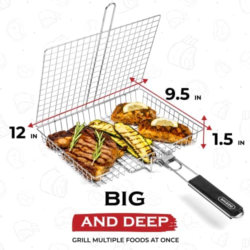 51uu1cIAsWL. AC  - SHIZZO Grill Basket Value Set, Barbecue BBQ Grilling Basket , Stainless Steel Large Folding Grilling baskets With Handle, Portable Outdoor Camping BBQ Rack for Fish, Shrimp, Vegetables, Barbeque Griller Cooking Accessories, Gift, Gifts for father, dad, husband