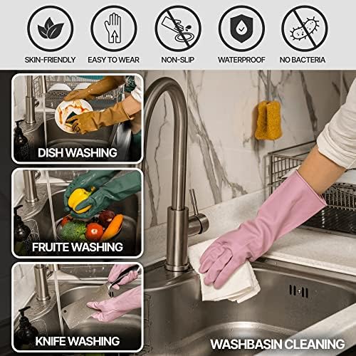 51wPapRuv5L. AC  - MAMISON 3 Pairs Colorful Reusable Waterproof Household Dishwashing Cleaning Rubber Gloves, Non-Slip Kitchen Glove(Medium)