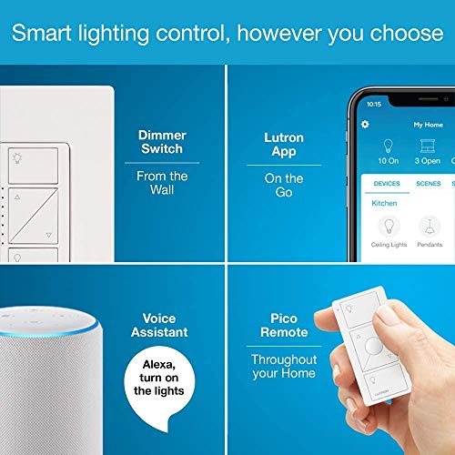 51x6ico0 iL - Lutron Caséta Deluxe Smart Dimmer Switch (2 Count) Kit with Caséta Smart Hub | Works with Alexa, Apple HomeKit, Ring, Google Assistant | P-BDG-PKG2W-A | White