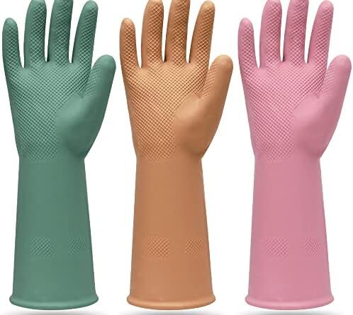 51zaHRvMHL. AC  498x445 - MAMISON 3 Pairs Colorful Reusable Waterproof Household Dishwashing Cleaning Rubber Gloves, Non-Slip Kitchen Glove(Medium)