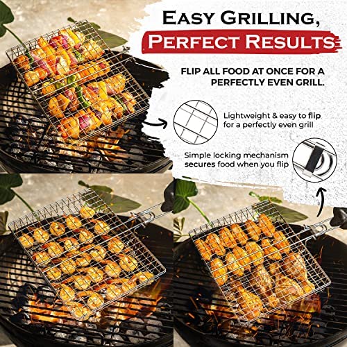 61H4  fmdwL. AC  - SHIZZO Grill Basket Value Set, Barbecue BBQ Grilling Basket , Stainless Steel Large Folding Grilling baskets With Handle, Portable Outdoor Camping BBQ Rack for Fish, Shrimp, Vegetables, Barbeque Griller Cooking Accessories, Gift, Gifts for father, dad, husband