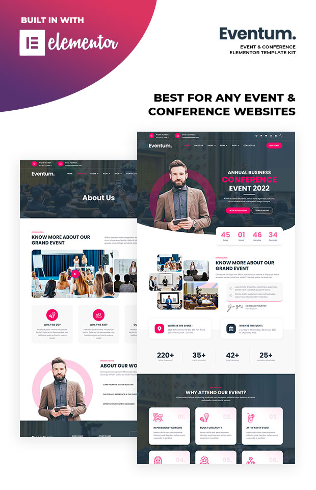 eventum homepage - Eventum - Event & Conference Elementor Template Kit