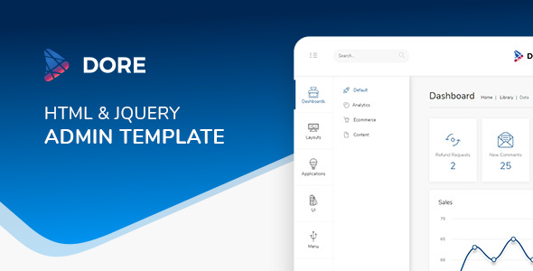 01 dore jquery.  large preview - Dore jQuery - Bootstrap 4 Admin Template