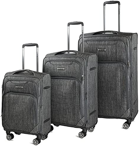 Cantor Ultra Lightweight Softside Luggage with Spinner Wheels, Set of 3, Expandable Suitcase with Retractable Handle and ID Tag, and Interlocking Zippers with TSA Lock