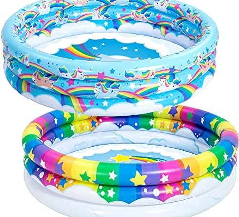 1683549222 51Q5vLc7ZYS. AC  491x445 - 2 Pack 45'' Unicorn Rainbow & Rainbow Inflatable Kiddie Pool Set, Family Swimming Pool Water Pool Pit Ball Pool for Kids Toddler Indoor Outdoor Summer Fun